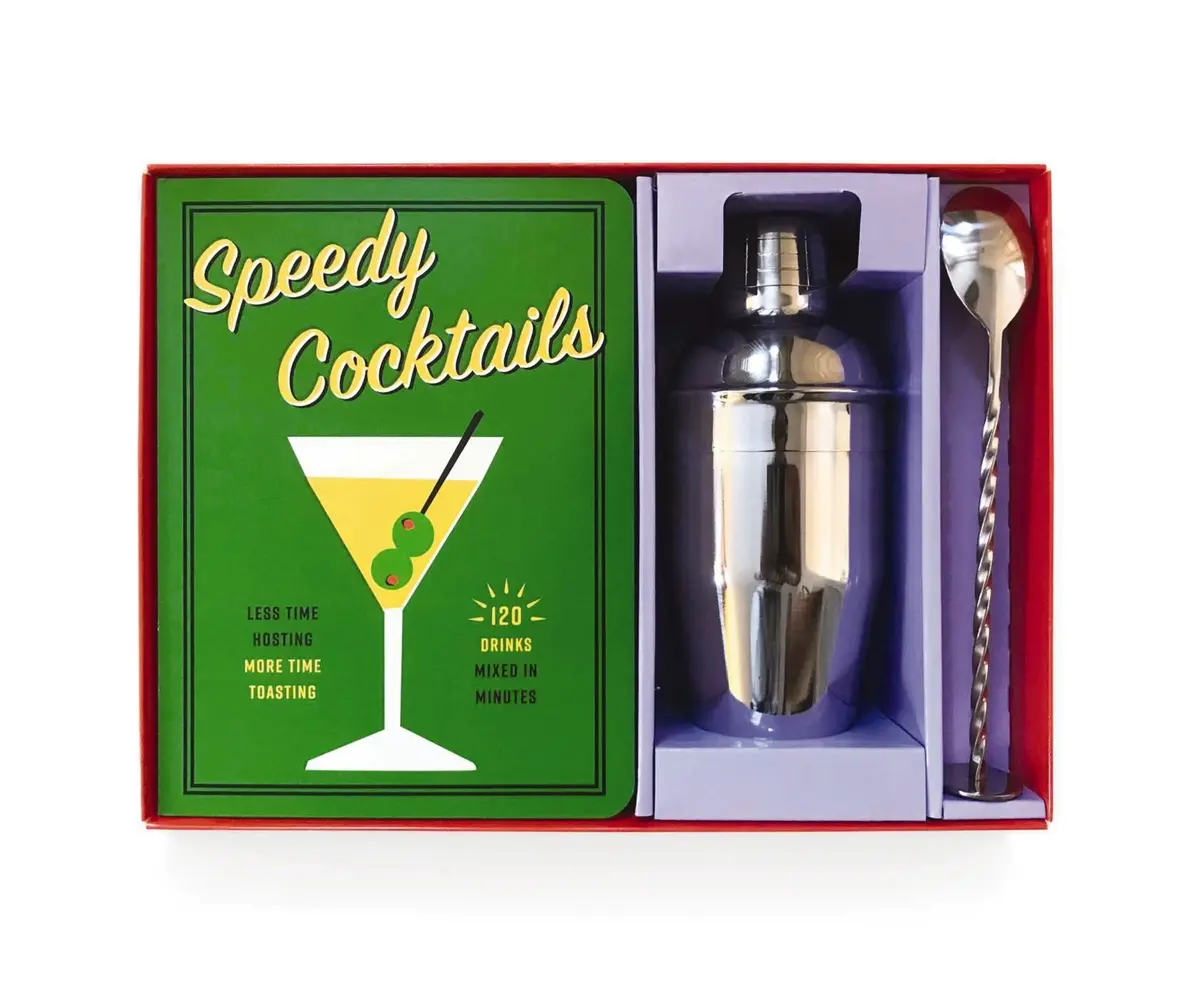 USED Book - Speedy Cocktail Kit: 120 Drinks Mixed in Minutes (Including a Jigger, Muddler, and Mixer) by Cider Mill Press (Hardcover) - english