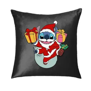 Disney Festive Santa Stitch Christmas Cushion with Gifts Design for Holiday Decor Living Room & Bedroom Decoration