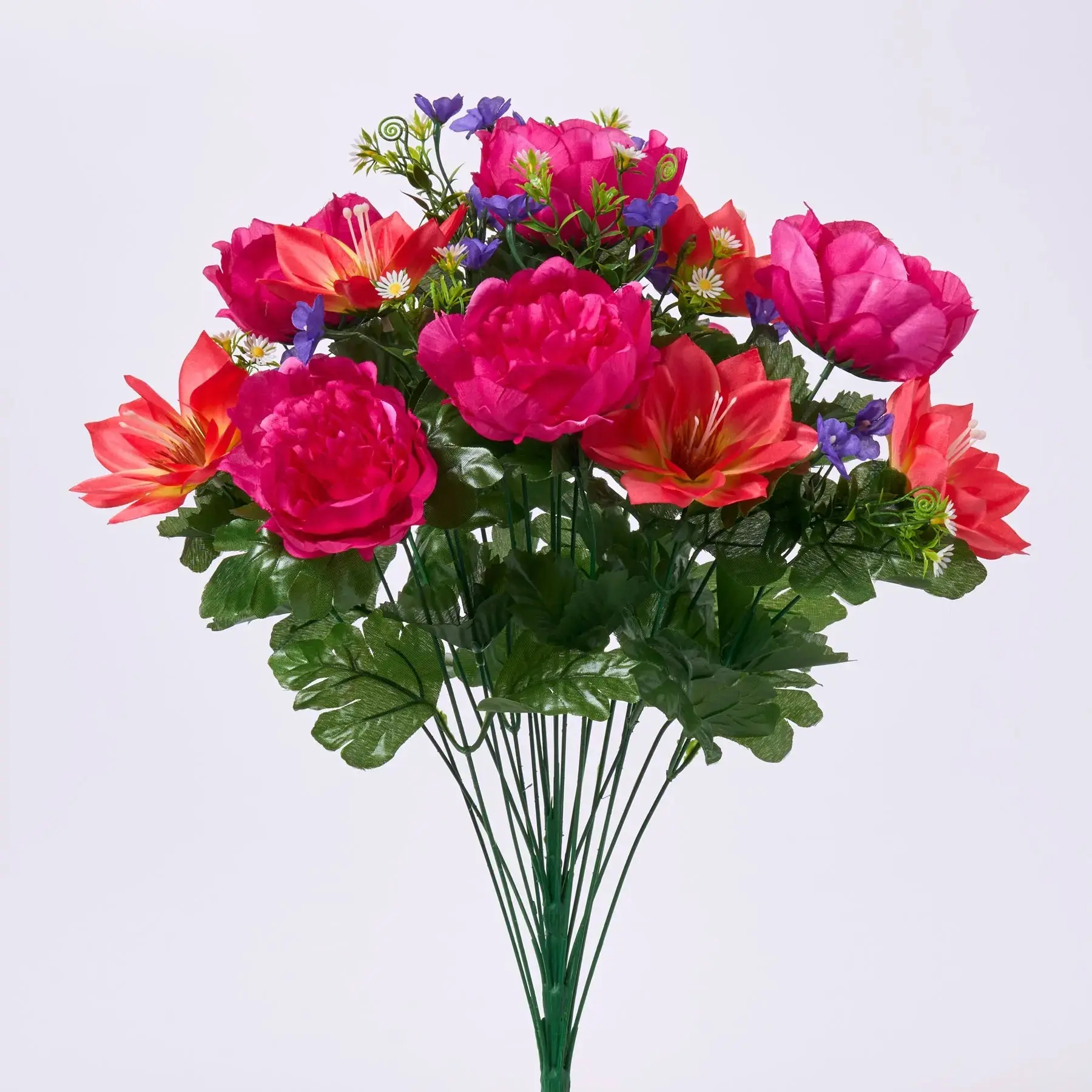21-Stem Summer Brights Mixed Clematis, Daisy & Peony Faux Floral Bush Spray - 21" Home Decor Flower for Floral Decor Accents