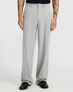 Express Menswear Loose High-Stretched Effortless Gray Dress Pants, Men's Bottoms for Casual Daily Wear, High-Stretched Men's Pants