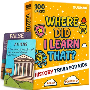 QUOKKA Trivia Games for Kids History Facts & World History Fun Card Game for Family Game Night 50 Question Cards 50 True-or-False Challenge Cards