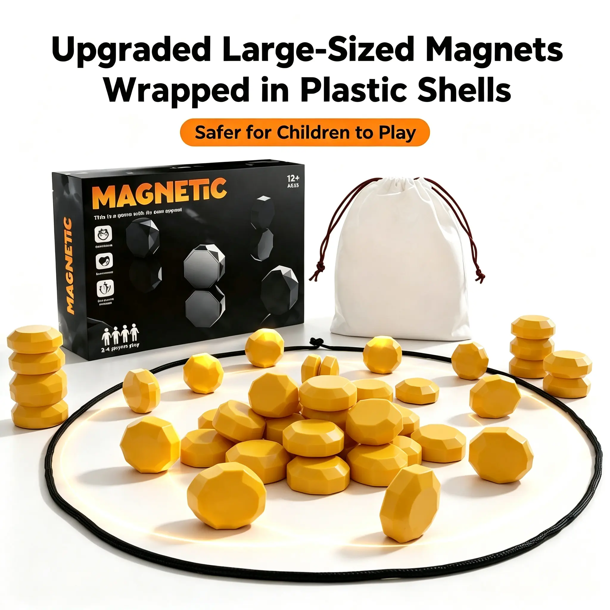 Magnetic Chess Strategy Board Game with 20 Magnetic Stones, Game Rope & Travel Storage Bag, 2-4 Players Portable Tabletop Puzzle Game, Family Party Travel Indoor Game Toy, Birthday Gift for Kids Teens Adults Ages 8+