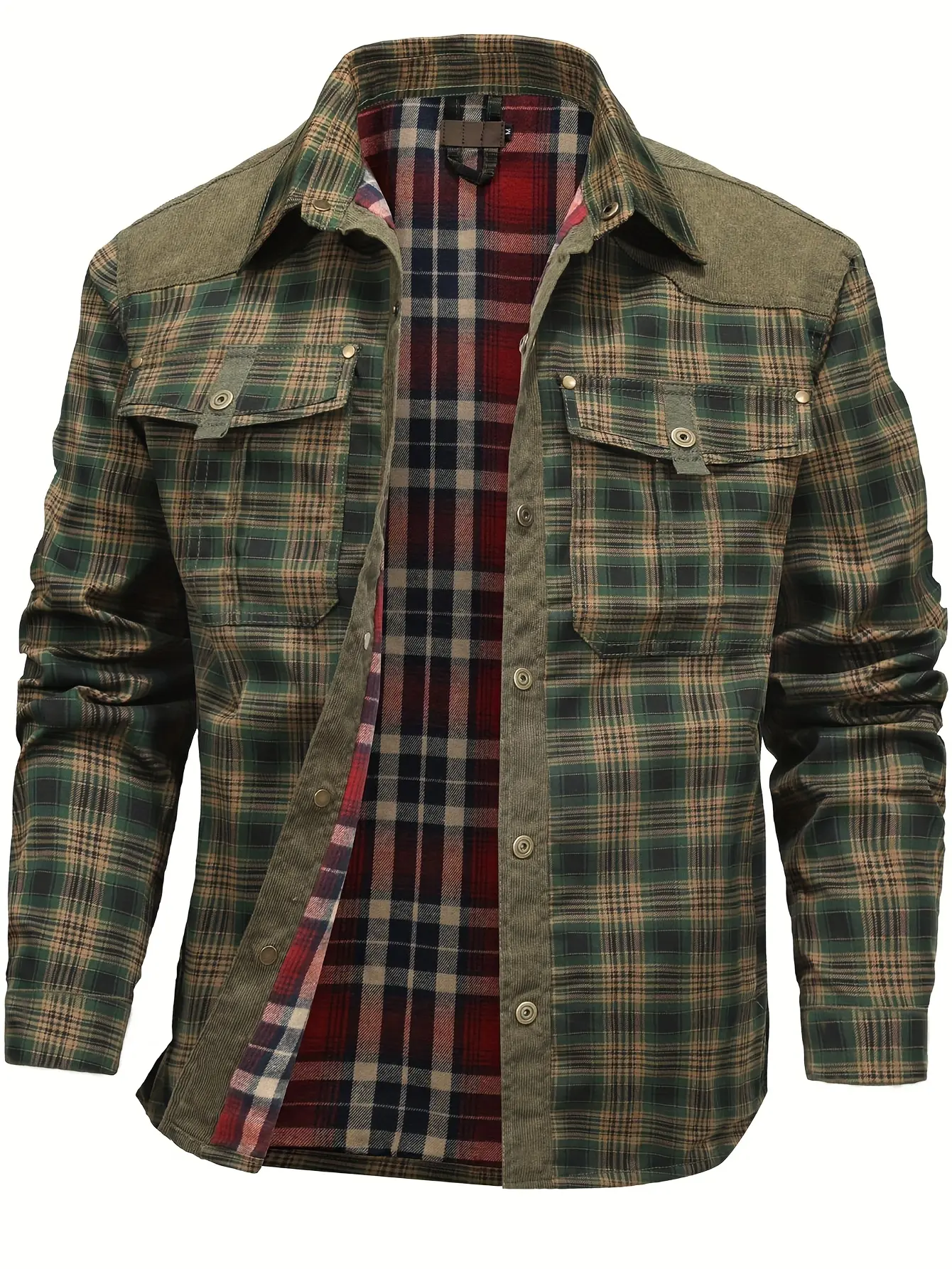 Men'S Vintage Plaid Shirt Jacket, Casual Loose Fit Long Sleeve with Double Patch Pockets, 100% Polyester Woven Fabric, Non-Stretch Lapel Collar, Single Breasted Snap Closure - Autumn Fashion College Style Overshirt Workwear walmart rock paper shirt Oversi