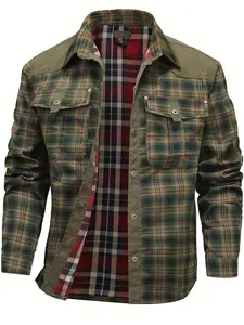 Men'S Vintage Plaid Shirt Jacket, Casual Loose Fit Long Sleeve with Double Patch Pockets, 100% Polyester Woven Fabric, Non-Stretch Lapel Collar, Single Breasted Snap Closure - Autumn Fashion College Style Overshirt Workwear walmart rock paper shirt