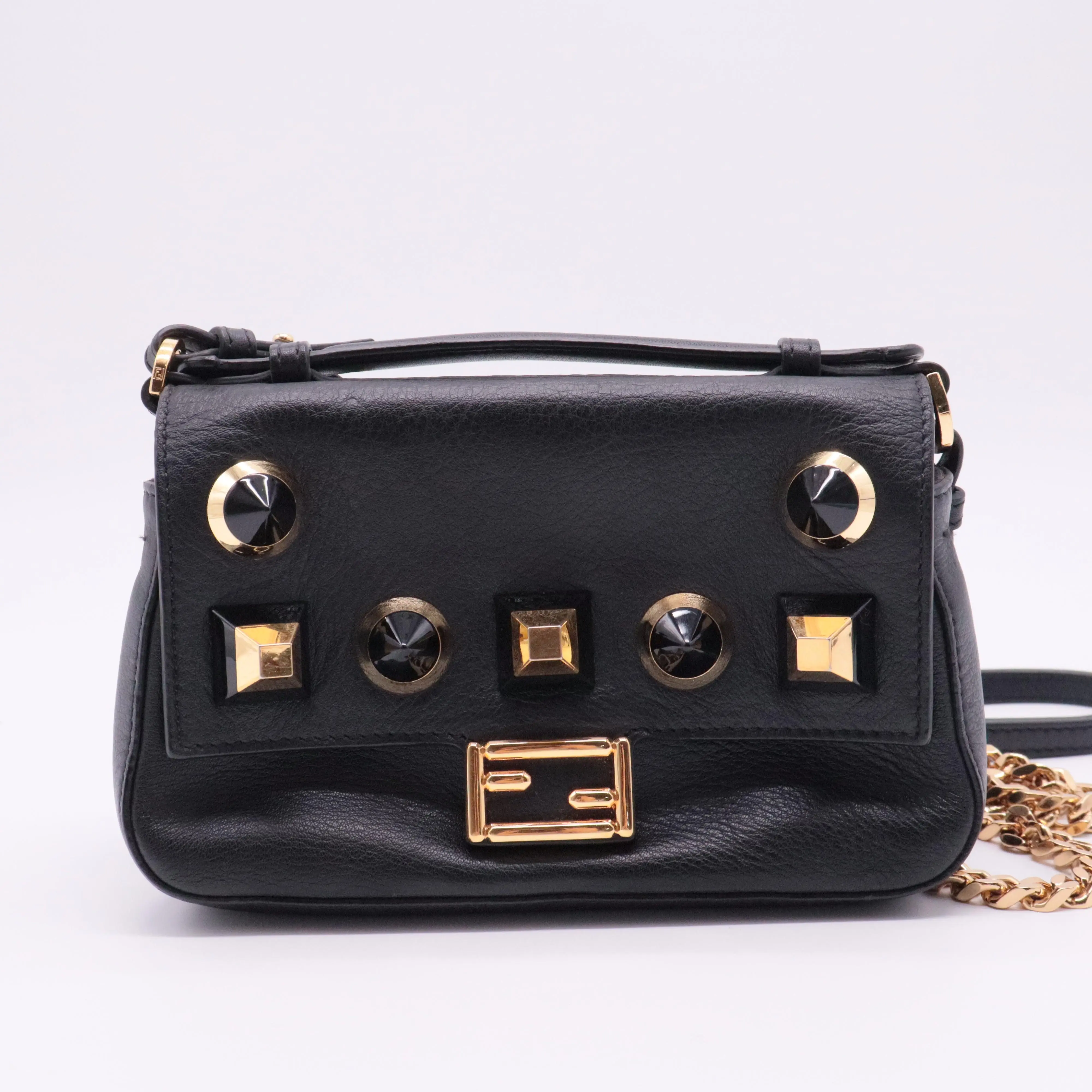 Pre-owned FENDI Leather Crossbody Bags Double Baguette Studded Micro