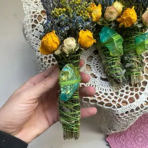 Rainbow fluorite, Blues + Green, Sage & Lavender Smudge Stick