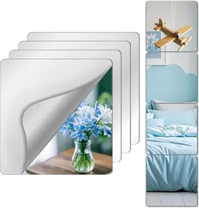 Unbreakable Mirror Tiles, 4PCS 8”x8” Peel And Stick on Mirror for Wall Mirrors Decorative, Toddlers for Kids Bedroom, Plastic Gym Frameless Door Small Adhesive Mirrors for Classroom Decor Stickers