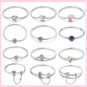 925 Sterling Silver Bracelet Star Moon Blue Eyes Zircon Heart Safety Chain Bracelets Snake Bone Chain Fit DIY Charms Jewelry