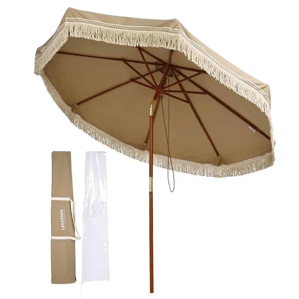 LAGarden 9ft Boho Patio Umbrella Fringe Market Umbrella