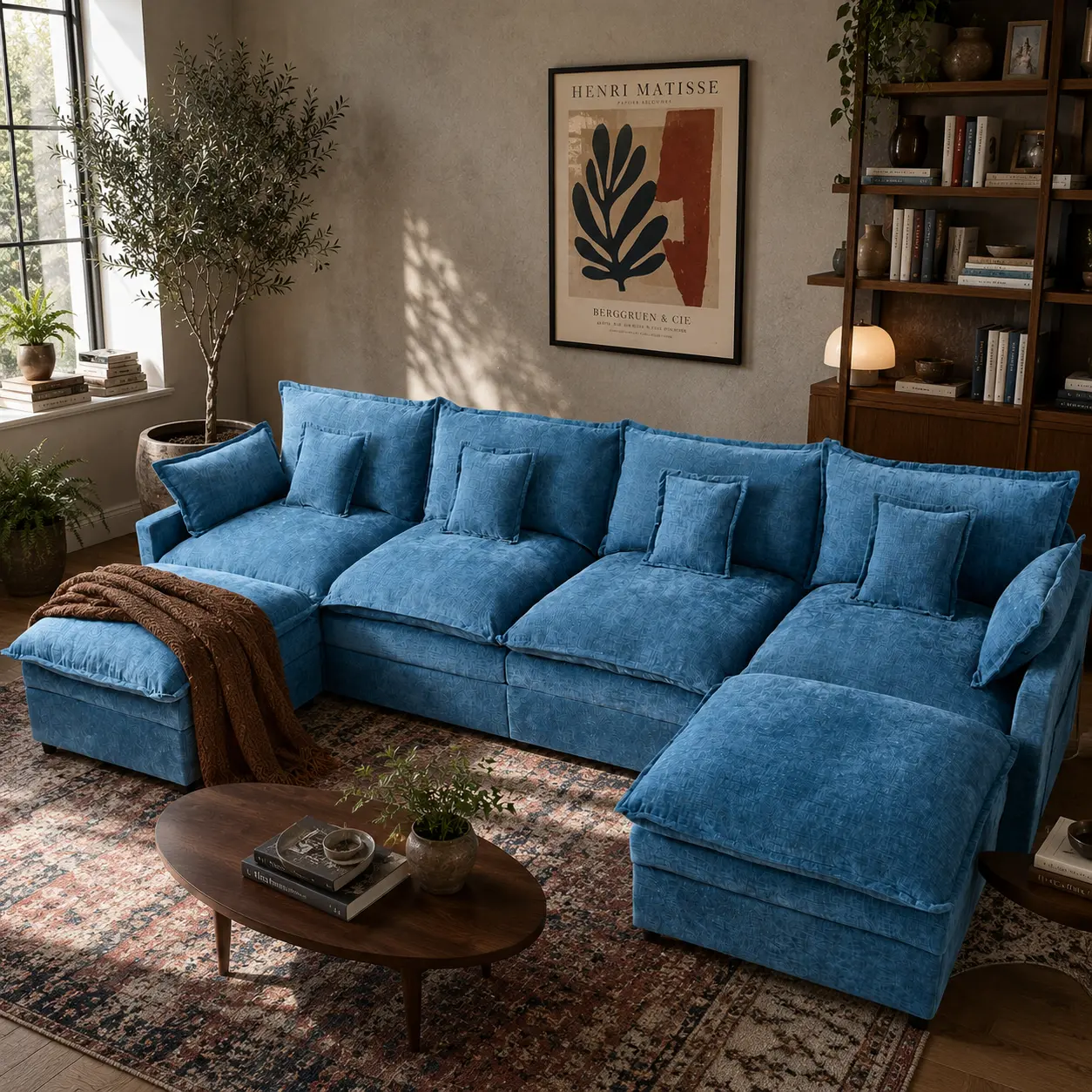 CAODOC 142" U-Shaped Modular Sectional Sofa, Modern Boho Chenille Cloud Couch with 2 Movable Ottomans, Comfy Deep-Seat 4-Seater with Thick Cushions for a Cozy Stylish Living Room