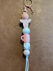 Pretty Pink Cow & Coffee Keychain