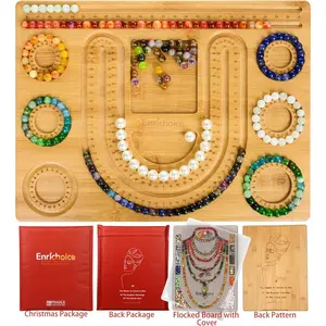 multifunctional bead boards set for jewelry making design with cover, beautiful inscription on the back, bracelet measurement bamboo beadboard, PVC necklace neading trays sizer measuring mats
