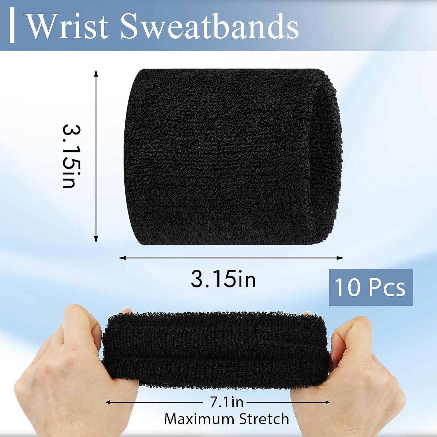 Sports Wrist Sweatbands 10 Pack for Men & Women, Sweat Absorbent Wrist Bands for Tennis, Basketball, Running, Gym, Fitness, Workout, Yoga & Pickleball
