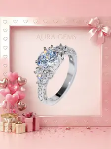 Elegant Women's Engagement Ring, Luxurious Four Prong Setting, Round Synthetic Zircon, Wedding Party Jewelry, Couple's Gift