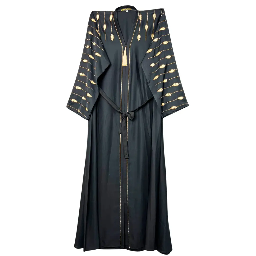 Elegant close front Abaya style with Balloon Karahi & DMC Stone Detailing | Nida Fabric
