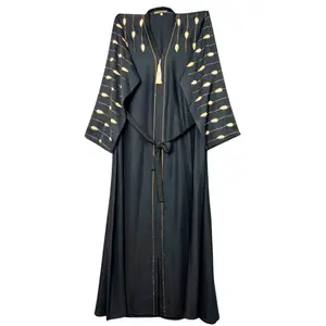 Elegant close front Abaya style with Balloon Karahi & DMC Stone Detailing | Nida Fabric