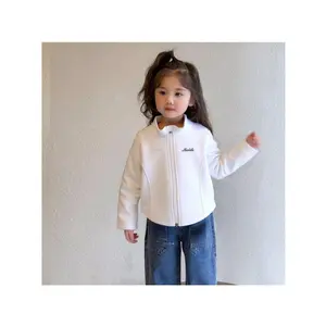 Girls' Soft Pink Short Cardigan Jacket - Comfortable, Fitted, Long-Sleeved, Zip-Front, Autumn/Winter Casual Crew Neck Sweatshirt, Casual Wear