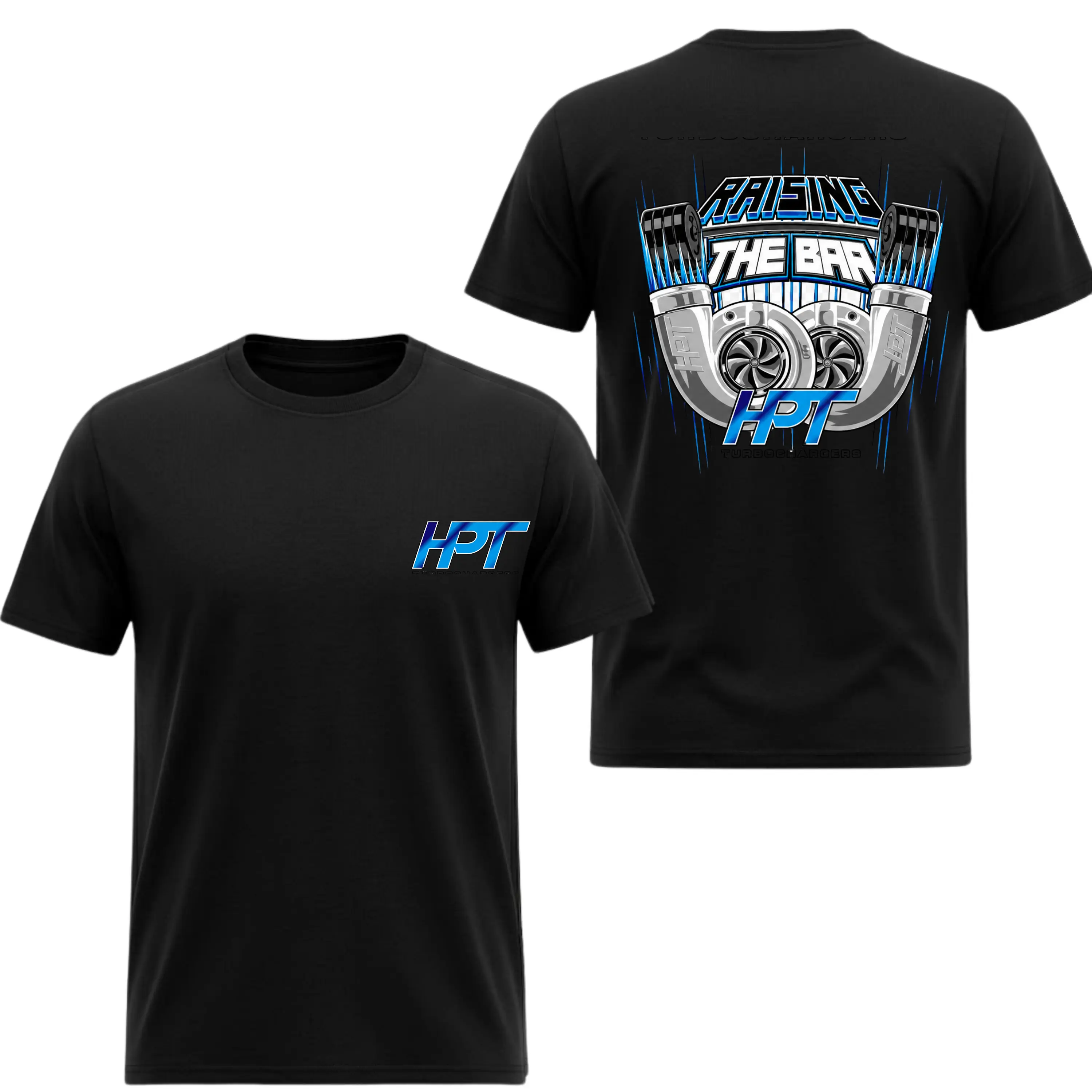HPT Turbochargers Graphic T-Shirt - Short-Sleeve, Round Neck, Casual Sports Top, 2-Sided Twin Turbo Performance Boost Design, Shortsleeve, Streetwear