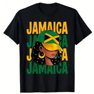 Jamaican Women's Proud Jamaican African Hat Black Women's T-Shirt, Fashionable Cotton Short Sleeve Top, Street Style Short Sleeve T-Shirt, Comfortable Suitable for Men's T-Shirt, Crew Neck T-Shirt, Ultra Soft, Breathable, Moisture-Wicking, Men's Gift