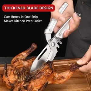 Heavy Duty Poultry Shears Multipurpose Stainless Steel Scissors for Food Chicken Turkey Bone Fish Meat Cutting Silver Color Durable Kitchen Tools
