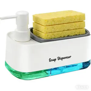 Kitchen Dish Soap Dispenser SetDish and Hand Soap Dispenser with Sponge Holder, 3-in-1 Countertop Sponge Dual Soap Pump Dispenser for Kitchen Sink