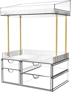 Transparent 4-Drawer 4-Tier Makeup Organizer - Countertop Storage Box for Cosmetics, Dresser, Bathroom Home Supplies