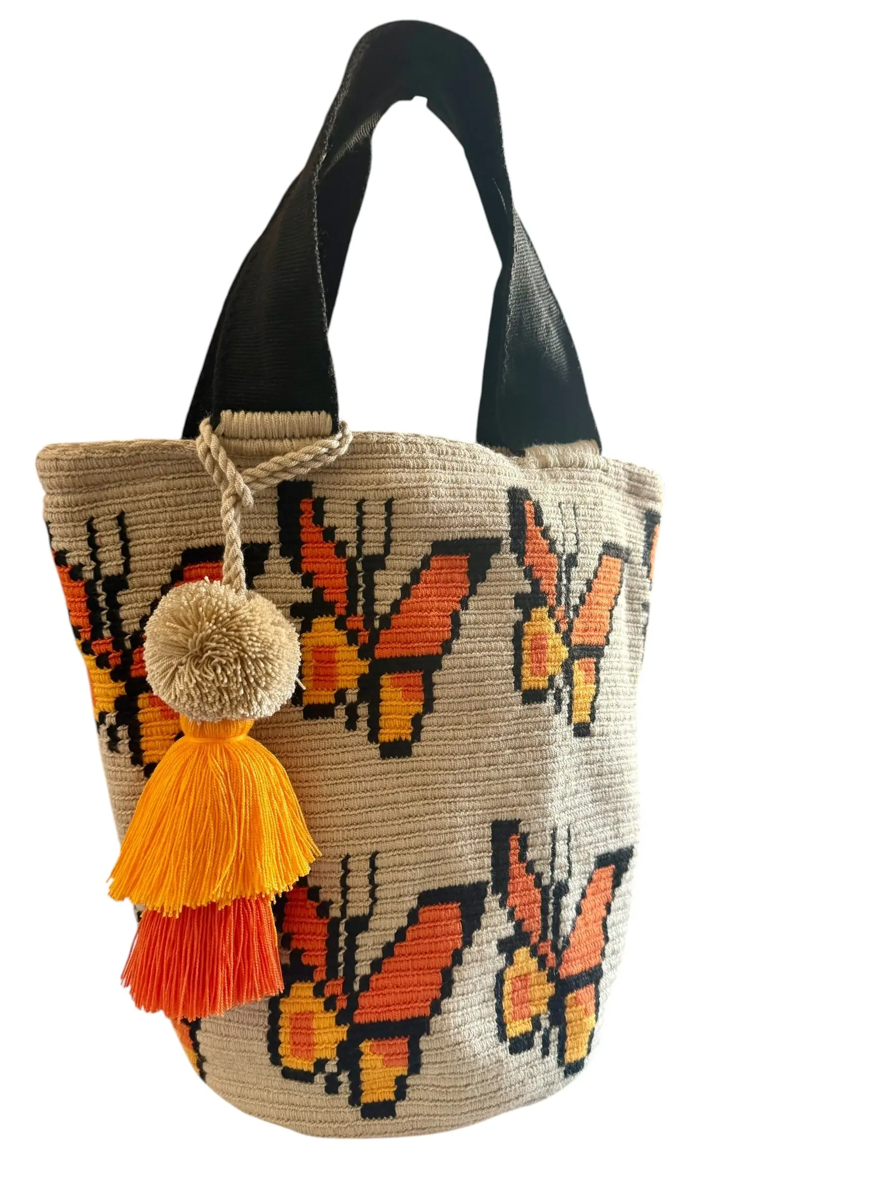 Wayuu XL Butterfly Handwoven Tote Bag Inner lining, sliding and 