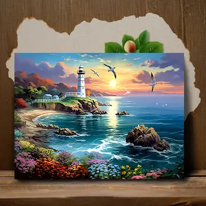 1pc Lighthouse Canvas Art Print, Frameless Ocean Coast Wall Decor Poster, 30.48x40.64 cm, for Home, Bedroom, Living Room, Office, Thanksgiving, Christmas, Black Friday