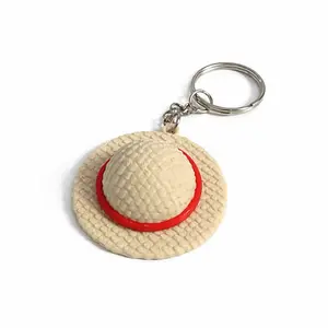 Textured Straw Hat Keychain - Anime Keychain - Inspired by Monkey D. Luffy (One Piece) - Pirate Keychain