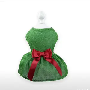 Holiday Sparkle Pet Dress Christmas Dog Dress with Satin Bow Red & Green Glitter Pet Outfit Small Dog Christmas Clothes Festive Cat