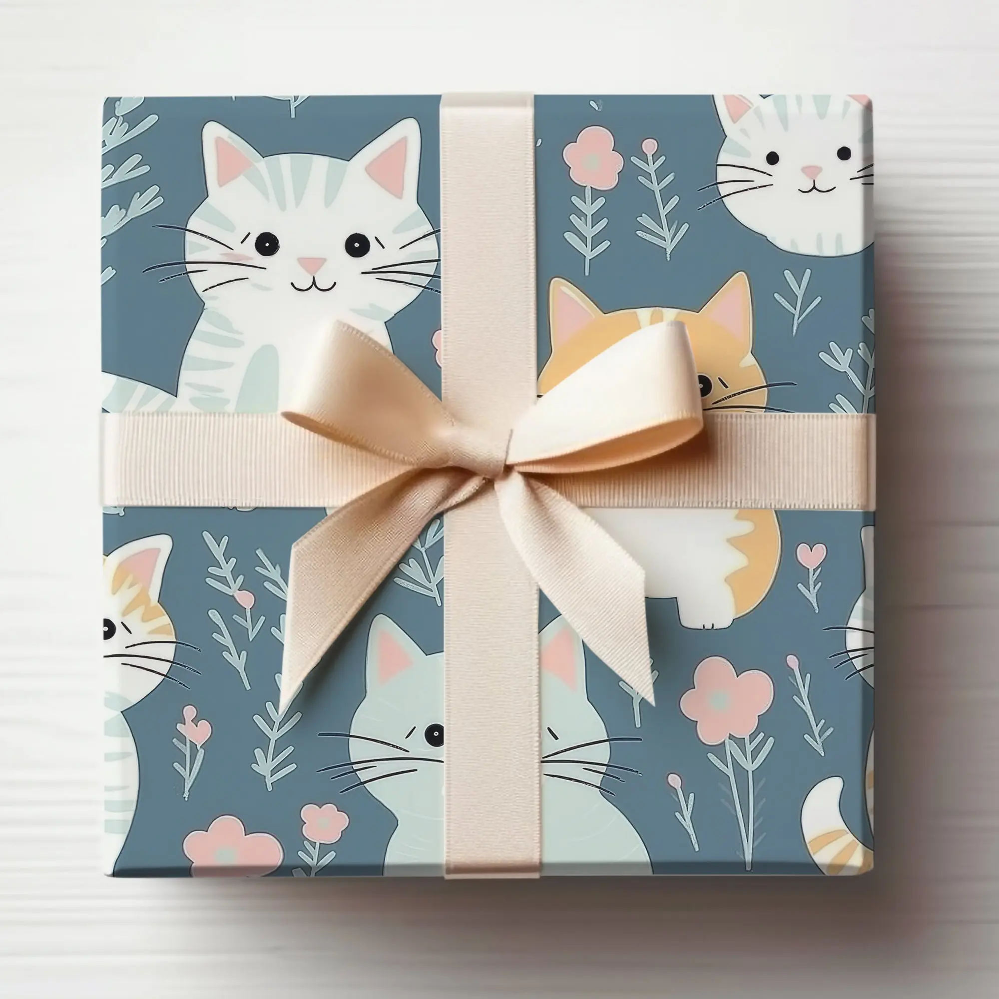 Kitty Wrapping Paper Roll, Cute Kitten Wrapping Paper Cats, Quirky Cats Gift Wrap Roll, Cute Cats Gift Wrap Roll, Blue Cat Wrapping Paper