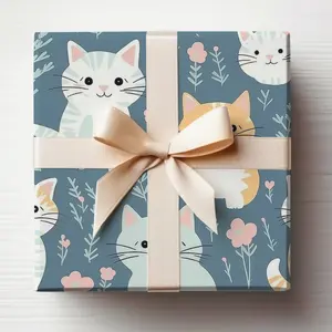 Kitty Wrapping Paper Roll, Cute Kitten Wrapping Paper Cats, Quirky Cats Gift Wrap Roll, Cute Cats Gift Wrap Roll, Blue Cat Wrapping Paper