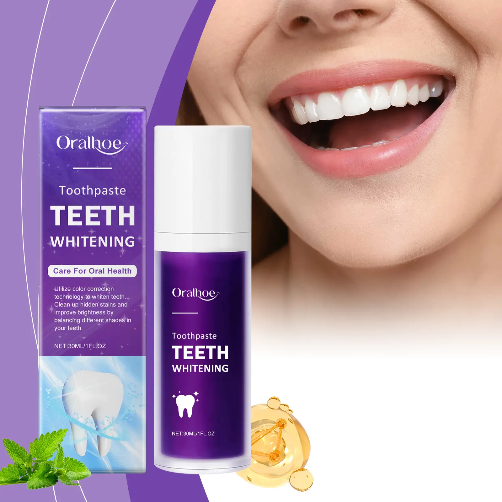 Purple Fashion Toothpaste, Mild Formula Single Item for Family Teeth Care - Brightening Tooth Surface, Removing Oral Dirt, Eliminating Unpleasant Odor, Freshening Breath for Daily Morning & Night Maintenance