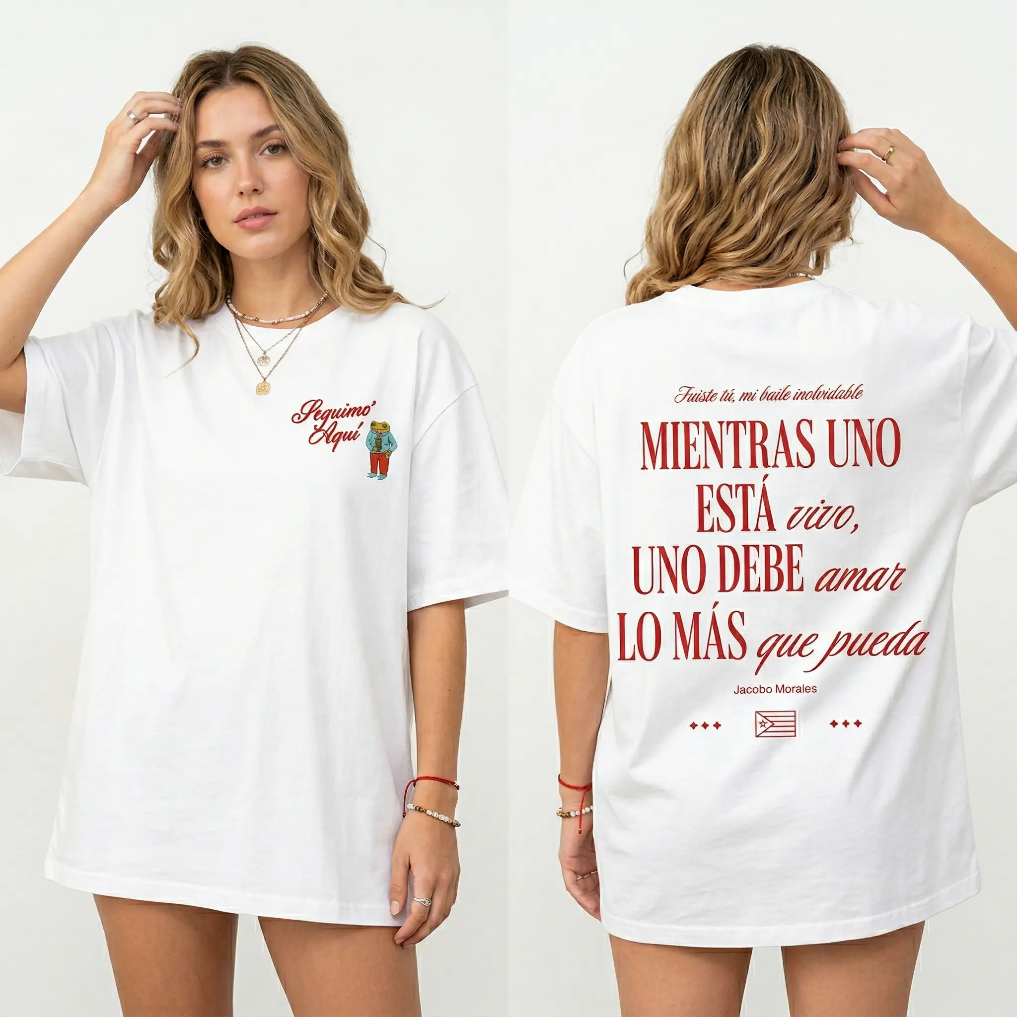 Unisex Boricua Frog Spanish Poetry Graphic Tee Round Neck Drop Shoulder Casual Short Sleeve T-Shirt Summer Clothes for Daily Wear Puerto Rican Day Parade Streetwear Top