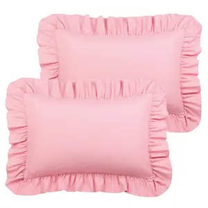 PiccoCasa Ruffled Pillow Shams Set of 2, Soft Breathable Pillow Covers with Envelope Closure, 100% Brushed Microfiber Pillow Case Standard Pink