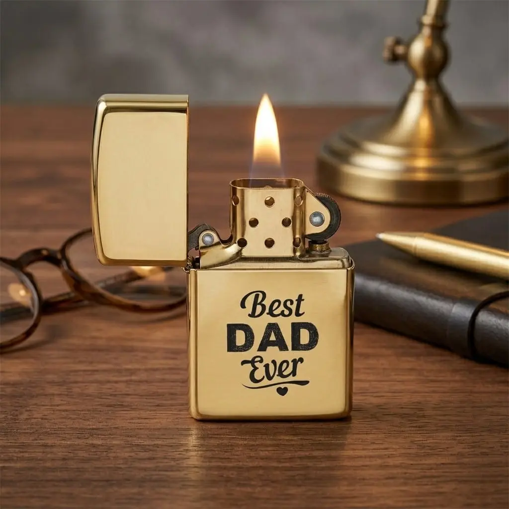 Stainless Steel Lighter Gift for Him Groomsmen Man or Anniversary Silver Gold and Black Lighter with Protective Case