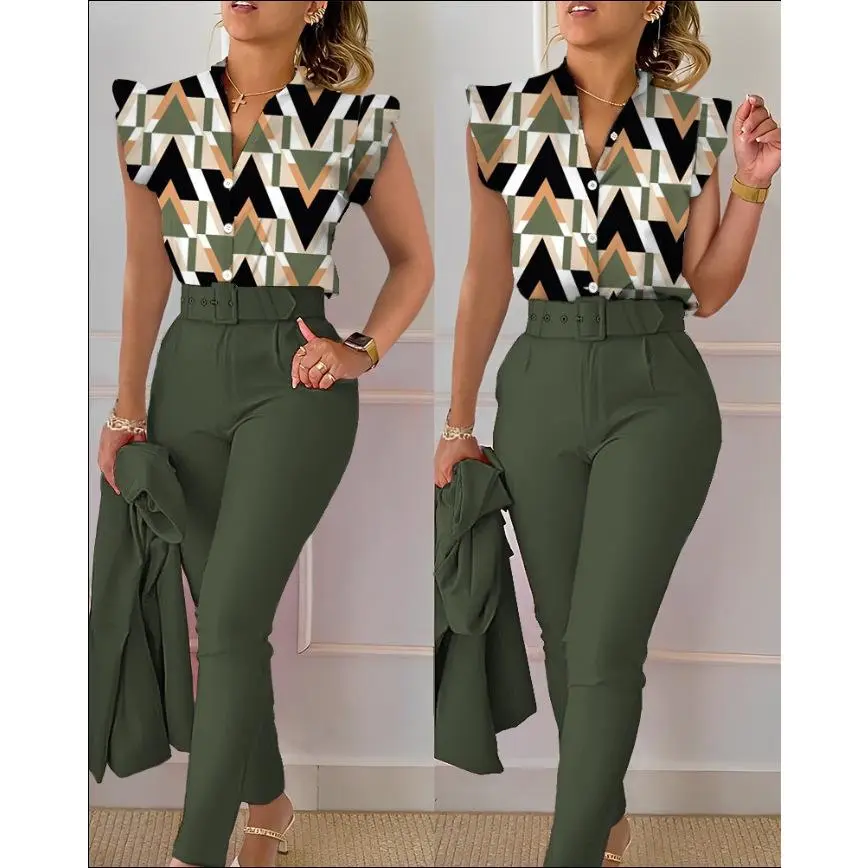 Geometric print army green