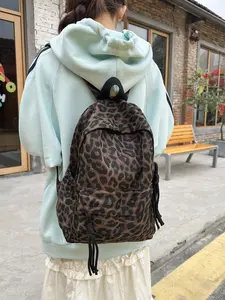 2026 New American Vintage Leopard Print Backpack, Trendy Casual Commuter Bag for Women, Versatile Student Bookbag, All Seasons