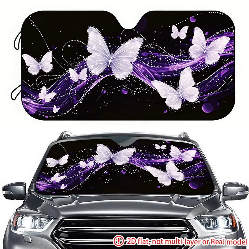 1pc purple butterfly pattern 2D high-definition printing for car sunshade, effectively blocking sunlight, suitable for SUV front windshield decoration, Sun Cover for Car Windshield, Car Window Sunshades, Suv vehicle sunshade