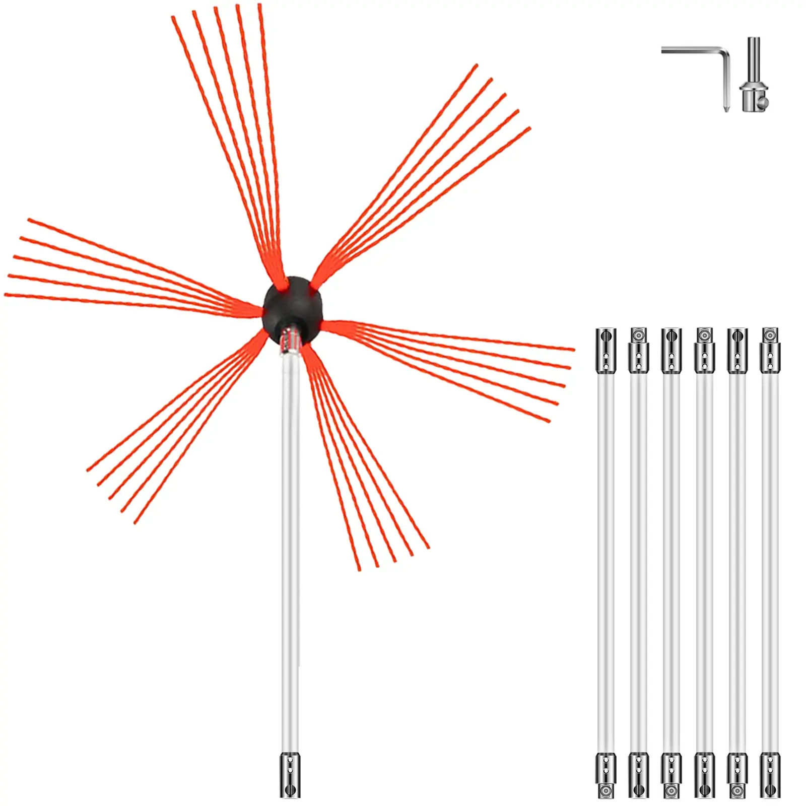 【Summerfinds】VEVOR Chimney Sweep Kit 23FT Length Chimney Brush Kit with 7 Nylon Flexible RodsRotary Chimney Cleaning Kit Driven by DrillChimney Cleaning Tool Kits for Sweeping Fireplace Flue Rectangle