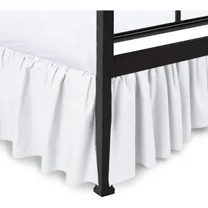 White bed skirt with ruffled ruffles and split corners, queen size, 21-inch drop, hotel-quality brushed microfiber, wrinkle-free dust ruffle
