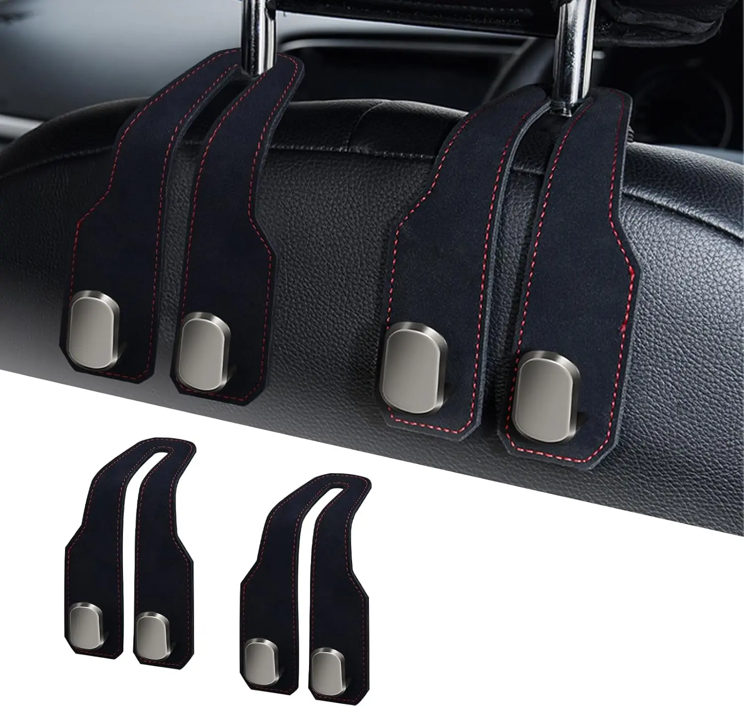 Car Seat Headrest Hooks for Purses and Bags, 2 Pack Bag Purse Phone Holder for Car With Double Metal Hooks, Car Purse Hanger, Headrest Back Seat Handbags Hook Cute Hanging Accessories, Black organizer