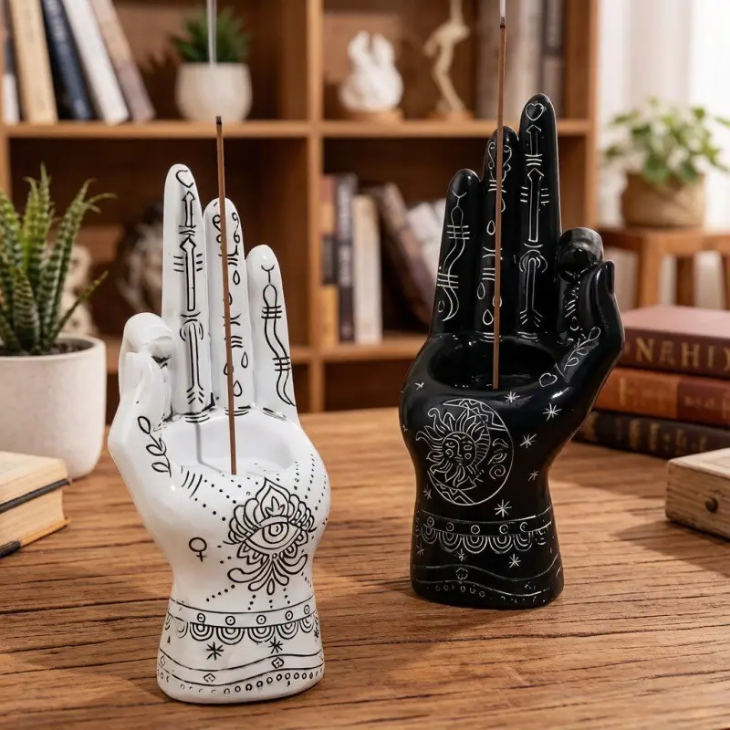 1pc Resin Incense Burner, Yin Yang Gesture Decor, Multi-Functional Candle Holder, Elegant Home Decoration, Home Fragrance Decor, Aromatherapy Accessories