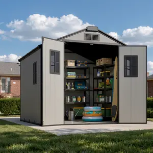 Outdoor Storage Shed with Updated Frame Structure Lockable Doors Waterproof Metal Tool Sheds for Backyard Garden Patio Lawn