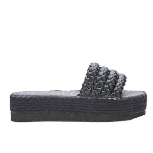 BEACH by Matisse Womens Pacific Braided Espadrille Platform Slide Casual Sandals Casual Mid Heel 2-3" - Black