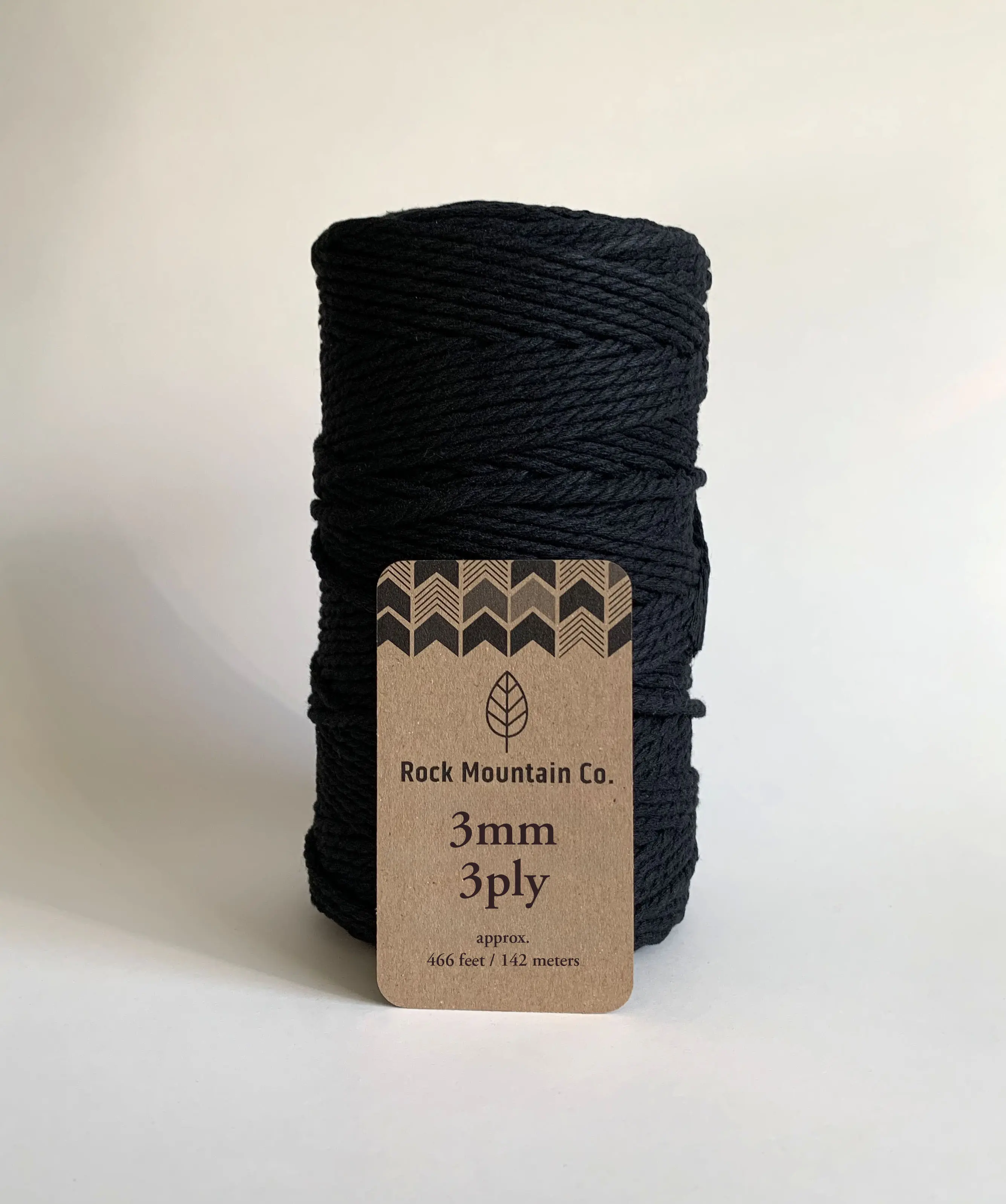 3mm 3 Ply Cotton Macrame Cord 3 Strand Twisted Craft Rope - Black Fiber Art String