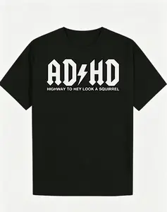 Men's Attention Deficit Hyperactivity Disorder Pattern T-shirt-black Casual Summer Round Neck Cotton Fabric T-shirt with Bold Letters Light Breathable Suitable for Casual Wear Local Community Store in Stock Quick Hair Soft Cotton Comfortable Suitable