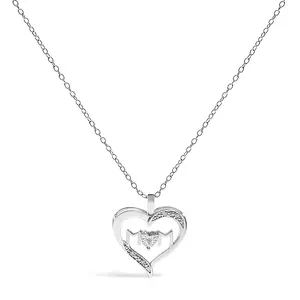 .925 Sterling Silver Diamond Accent MOM with Heart Pendant Necklace (J-K Color, I2-I3 Clarity) - 18" Inches