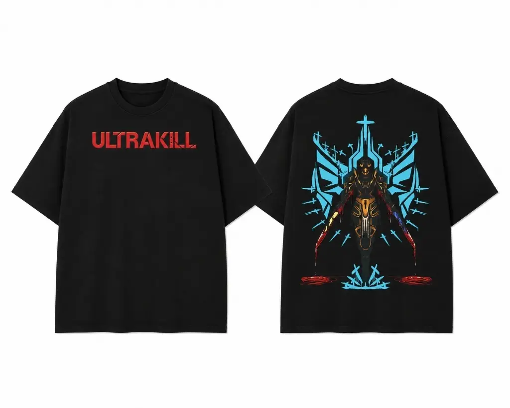 Ultrakill V1 Gabriel Gaming Graphic Tee Vintage Oversized Cyberpunk Streetwear T-Shirt