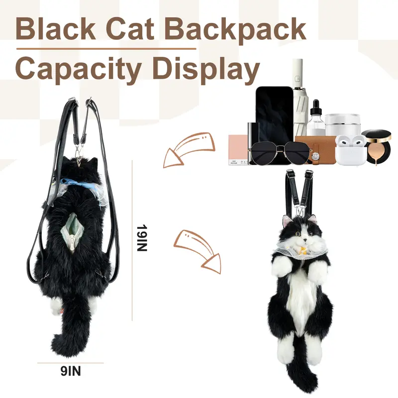 【TikTokShopBacktoSchool】Chongker Stylish Daypack Plush Cat Backpack - Realistic Stuffed Animal Fashion Accessory & Unique Gift for Cat Lovers - 1 Set Gift Wrap 3